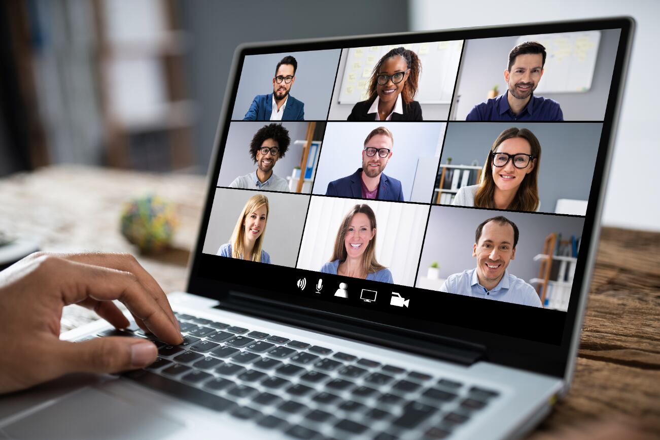 Laptop screen with a webinar.