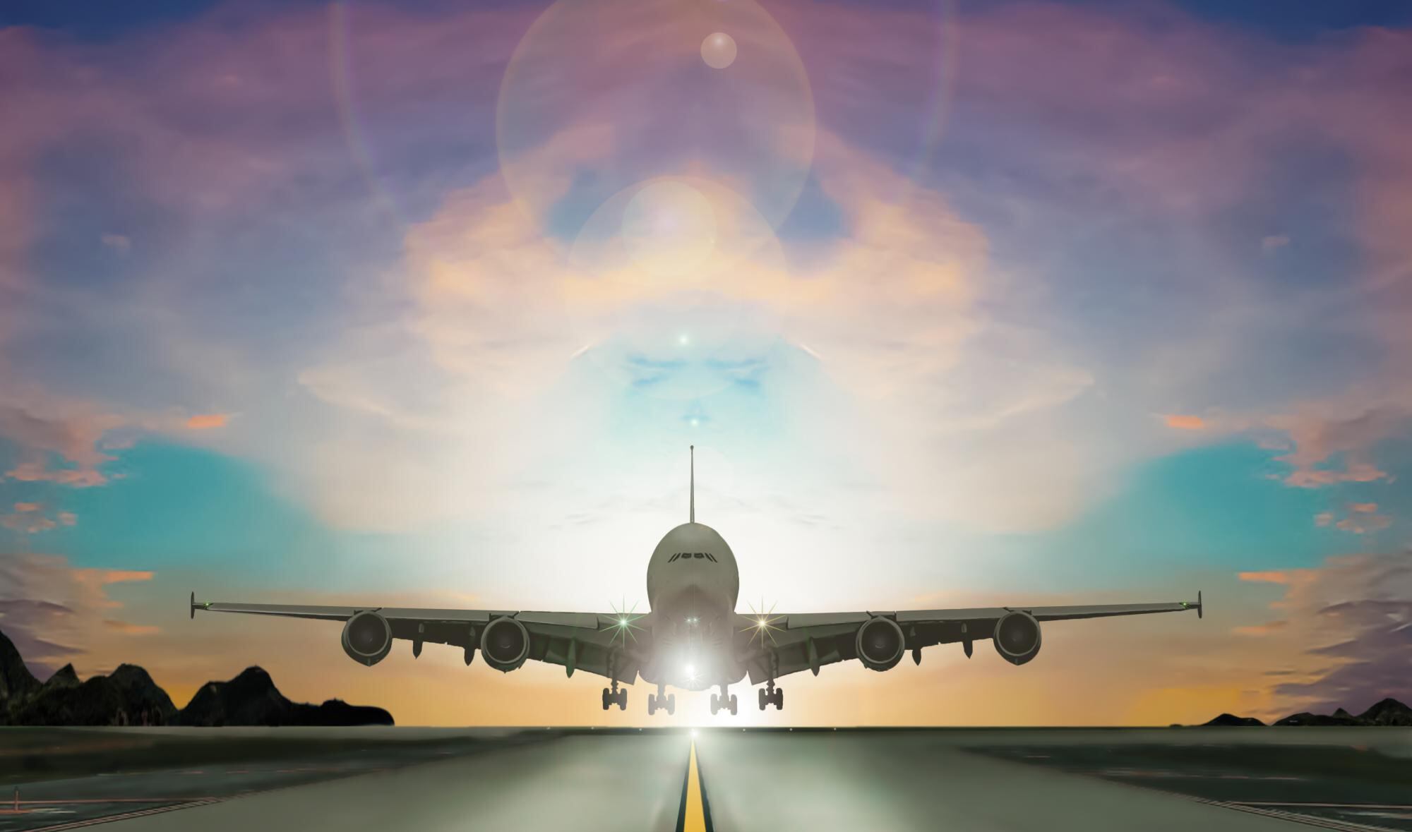 An airplane moving towards the camera on a runway. 