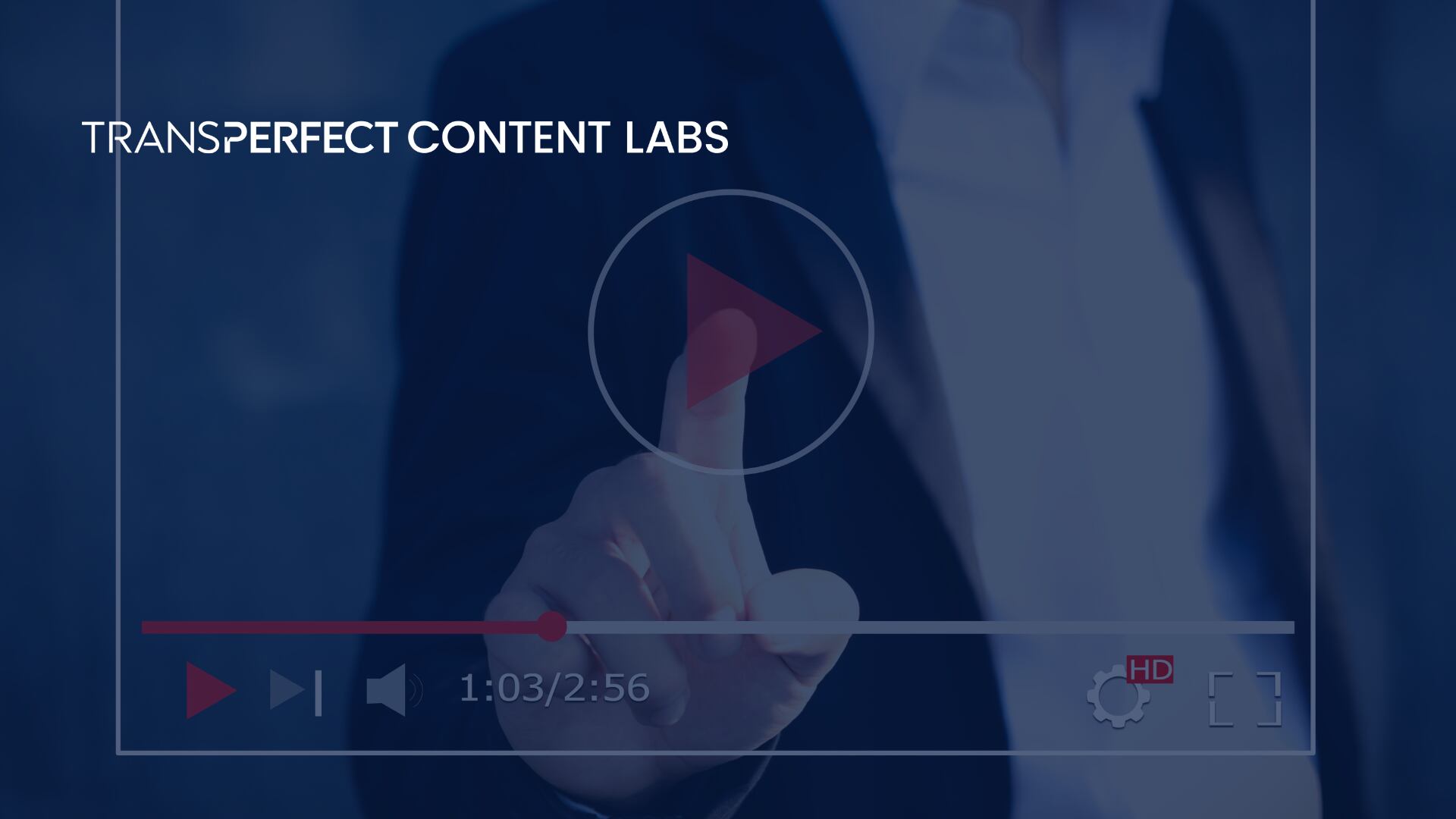 A person pushing play button on a video on a touch screen.